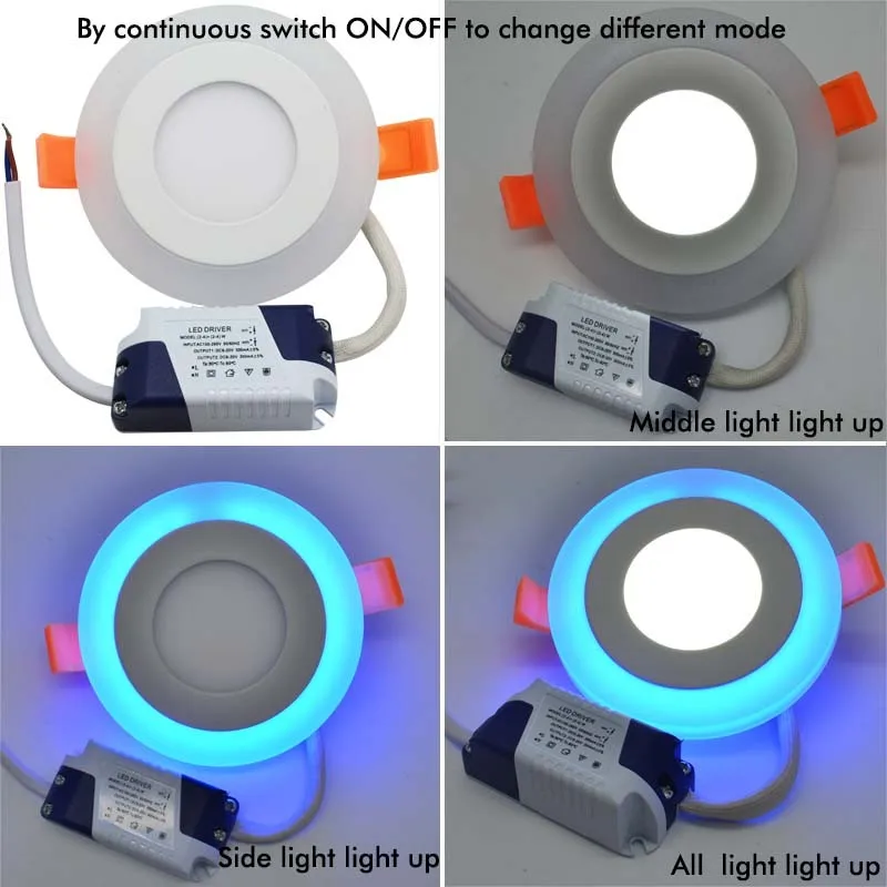220 В круглый светодиодный купольный светильник потолочный встраиваемый светильник 6 Вт 16 Вт 24 Вт два цвета белый/теплый белый синий лампочка внутреннего освещения