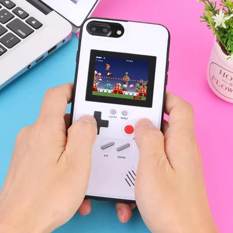 

2 IN 1Full Color Display Phone Case for iPhone X XR Frame Retro Game Cover for IPhone 6P/7P/8P Classic Handheld Game Player
