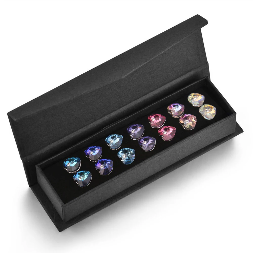 Серьги гвоздики с кристаллами в виде сердца от Swarovski 7 цветов еженедельные