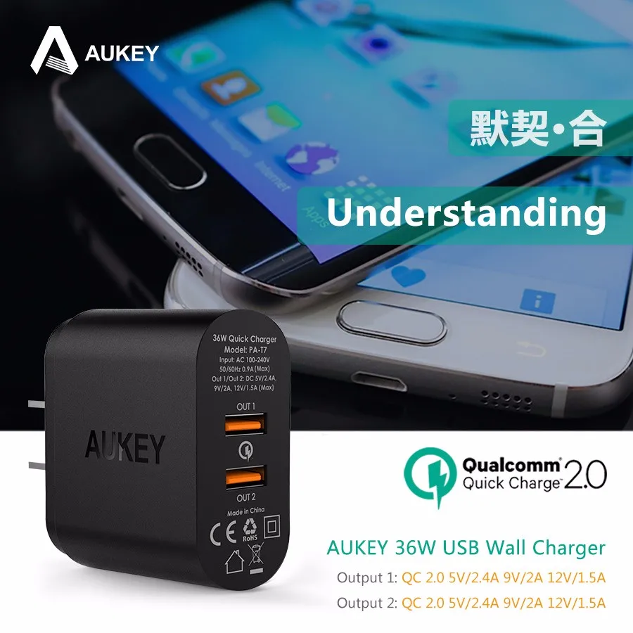 AUKEY 2 Порты быстрая Зарядное устройство 2,0 USB Smart стены заряда Адаптивная США ЕС штекер с 2 Micro USB кабель для передачи данных для sony LG iPhone Xiaomi