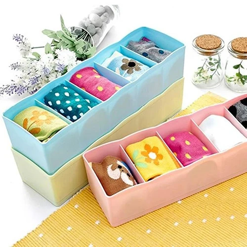 5 Compartment plastic box Socks Underwear Bra Tie Drawer Storage Box Clothes Organizer Case storage box organizer metal box