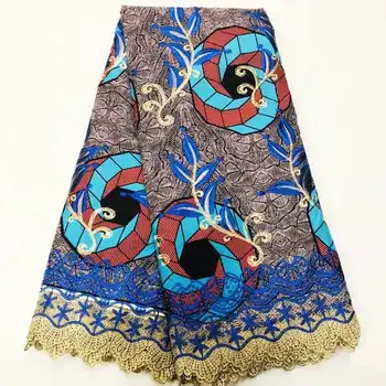 

fashion African Wax Lace Fabric Multi Color Design Nigerian Embroidery Lace Ankara Wax Fabric For Woman Party Dress 6Yards