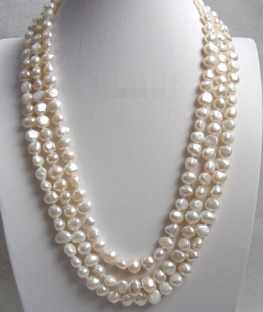 

Wholesale 100% Natural jewelry >16" baroque 3row white freshwater pearls necklace