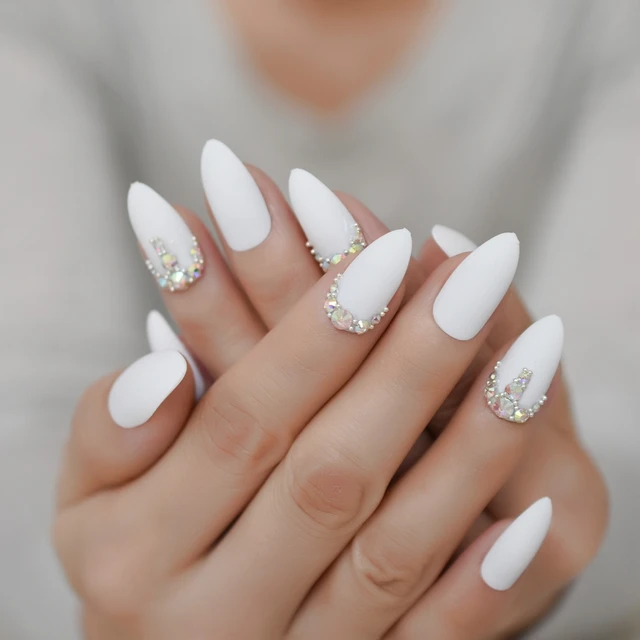 26 Top White Nails With Rhinestones  Diy acrylic nails, Bling nails,  Rhinestone nails