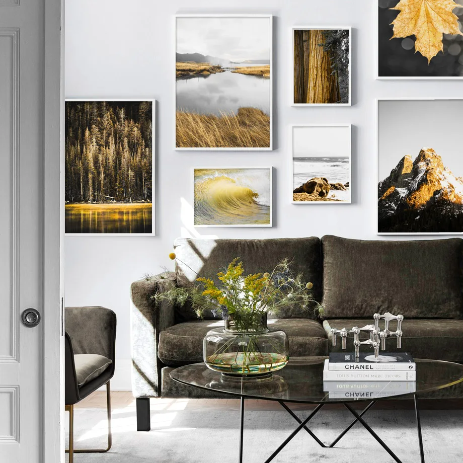 

Maple Leaf Forest Tree Mountain Sea Wall Art Canvas Painting Nordic Posters And Prints Wall Pictures For Living Room Home Decor