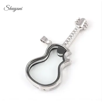 

Floating Locket 5pcs/lot Magnetic Glass Guitar locket with Chain Ncklace Pendant Fashion Jewelry Making Accessories Locket