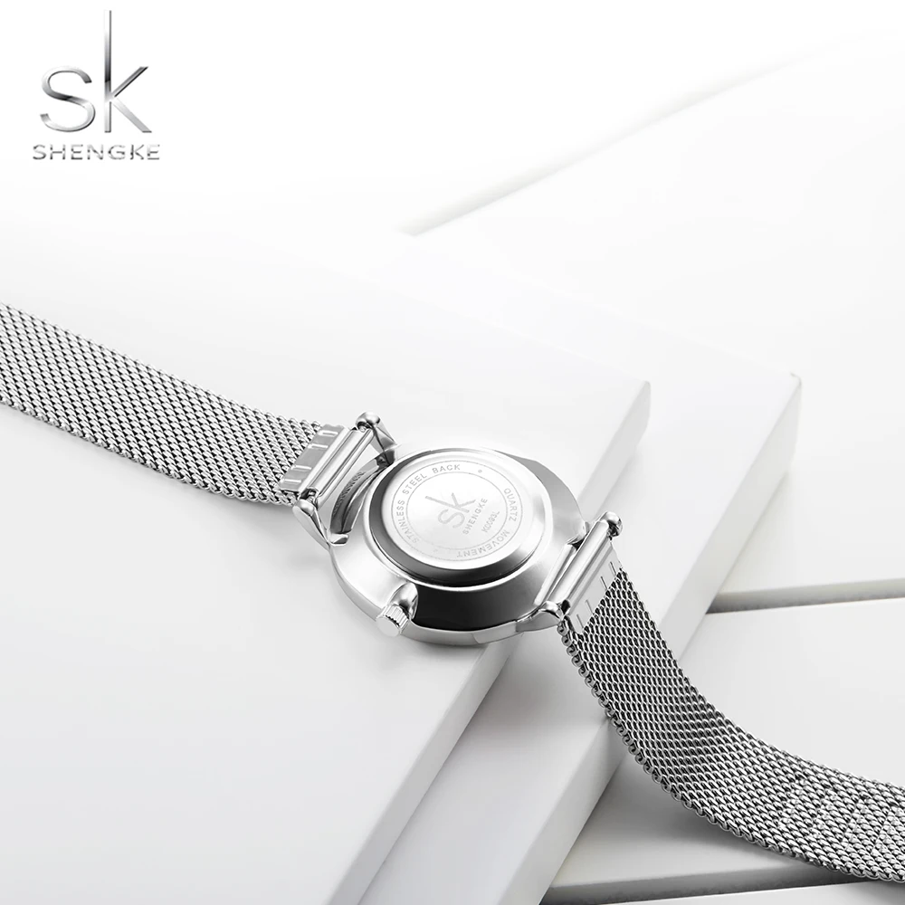 Shengke женские серебряные кварцевые часы для женщин Топ люксовый бренд кварцевые часы женские сетчатый ремешок Мода Reloj Mujer новые часы