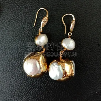 

E090216 White Coin Pearl 24K Golden Plated Hook Earrings