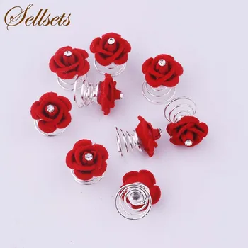 

Sellsets Hair Jewelry Wholesale 120pcs Red Rose Flower Twists Spins Hair Pin Wedding Accessories Bridesmaid Bride Hairpins