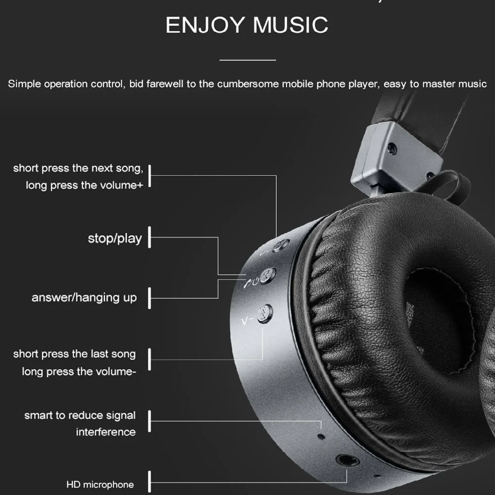 Picun P10 Wireless Bluetooth Headphones Hifi Stereo On Ear Headset Noise Cancelling Earphone With Mic For Kids Girl Boy Women