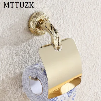 

MTTUZK stainless steel golden polishing paper towel rack bathroom paper holder and craved roll Holder tissue holder with cover