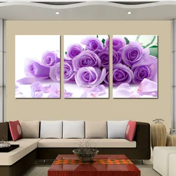 

2017 Direct Selling Time-limited Unframed Square Canvas 3 Piece Wall Art Rose Painting Prints On Fashion Pictures For Room