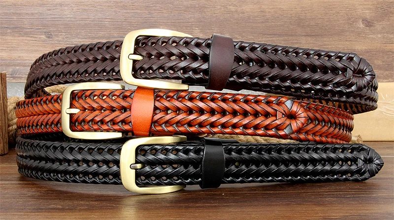 black leather belt Unisex Men and Women Belt Genuine Leather Female Belt Woven Knitted Quality Belt Male Luxury strap Belts Cummerbund dropshipping types of belts