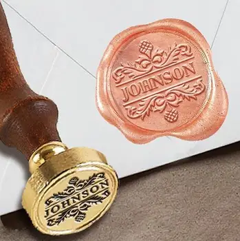 

Personalized Custom Wax Seal Stamp with Name on 1" Die-#156 Times Roman Font with Fleur