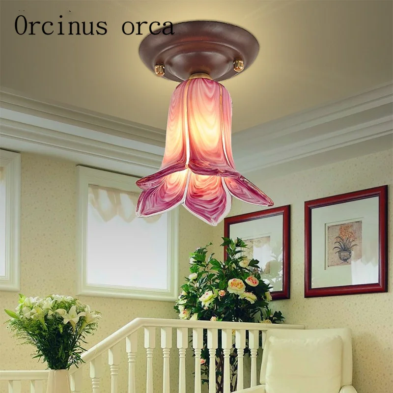 

American style countryside flower ceiling lamp bedroom balcony porch aisle European style simple rural wall lamp