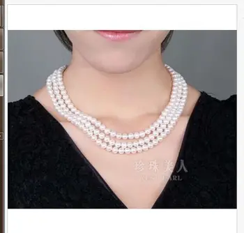 

triple strands 9-0mm south sea round white pearl necklace 18"19"20" KKK