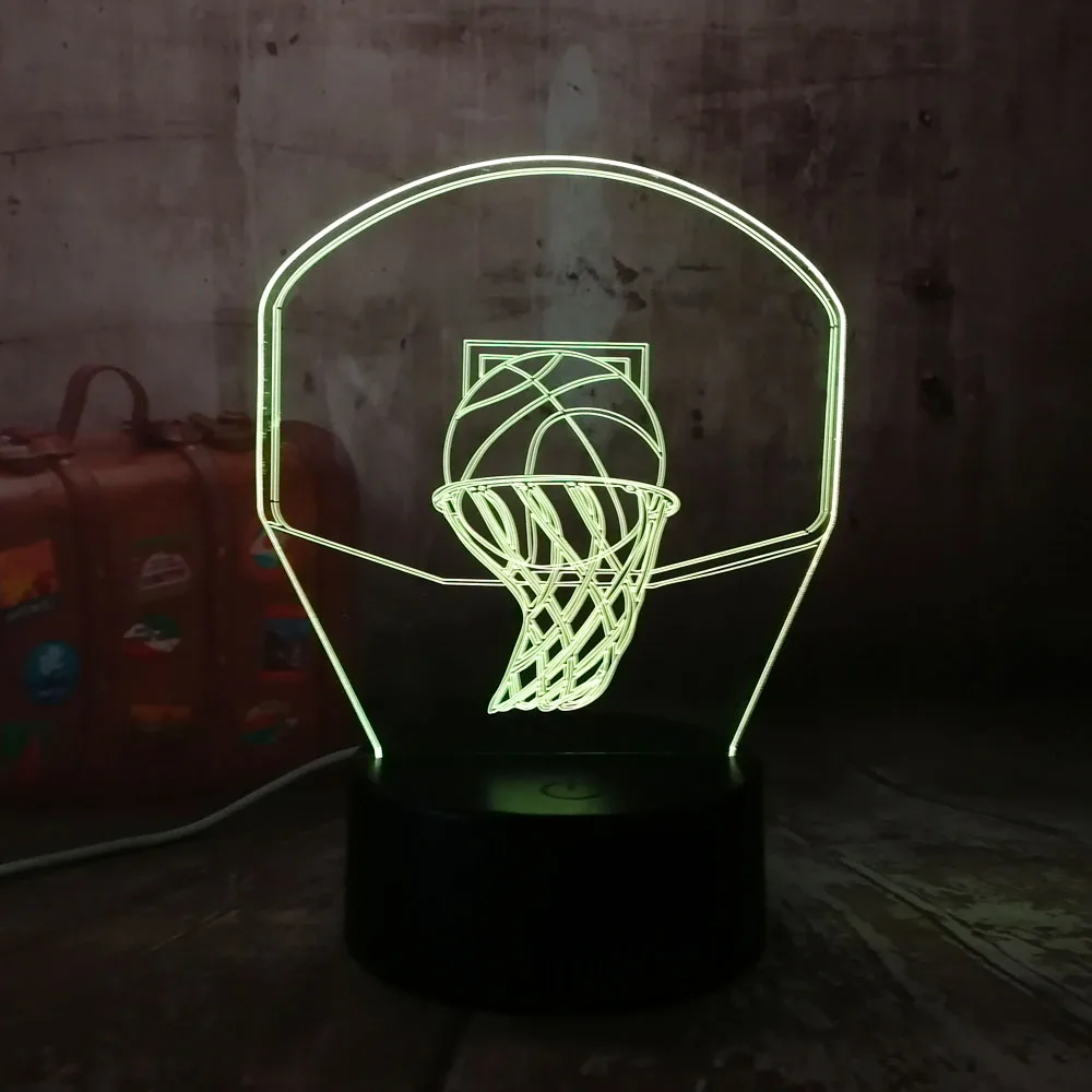 3D баскетбольный обруч Спорт украшение дома светодиодный Иллюзия USB Touch 7 лампа меняющая цвет спальня ночник ребенок мальчики подарок