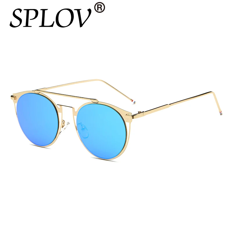 Винтажные цветные металлические солнцезащитные очки, модные мужские солнцезащитные очки, роскошные брендовые солнцезащитные очки, фирменный дизайн с коробкой для женщин - Цвет линз: C06 Gold IceBlue
