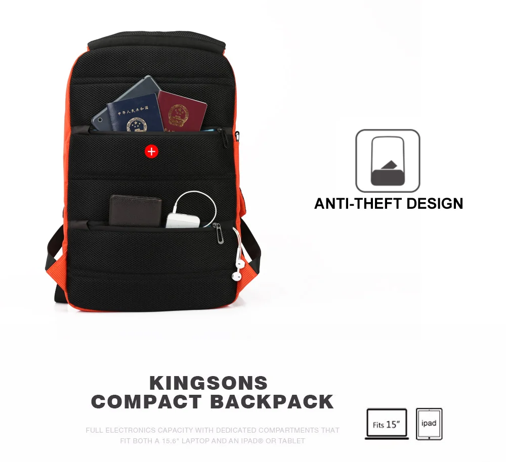 Kingsons рюкзак для ноутбука 15,6 дюймов Высокое качество водонепроницаемые нейлоновые сумки бизнес рюкзак для мужчин и женщин