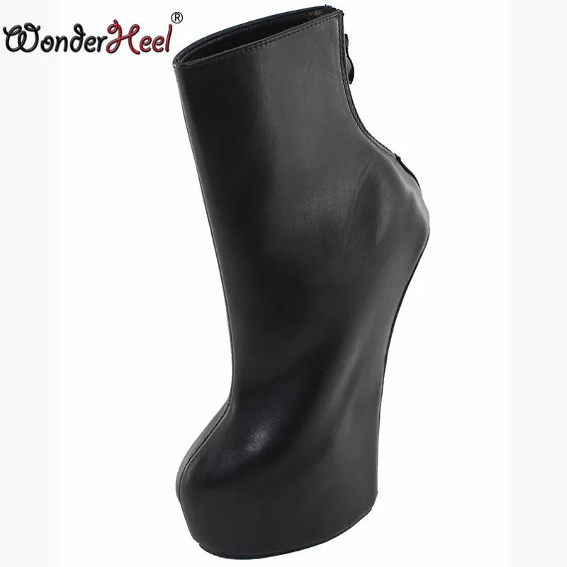 

Wonderheel ankle boots 20cm heel black matte back zipper Fetish Heelless Horse Ponying Stallion Hoof Sole Platform fashion boots