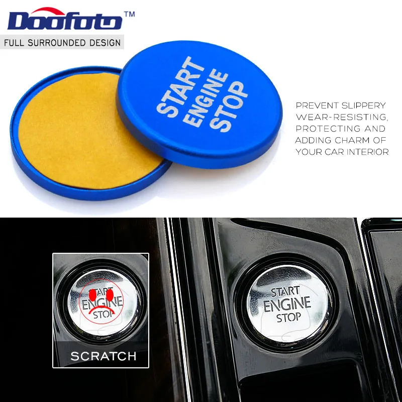 Doofoto Accessory Black Covers Car Start Engine Button Silver Rings Case For Volkswagen Golf 6 7 Passat B5 B6 Polo Tiguan Caddy Car Start Button Cover Car Start Button Car Start Stop Button