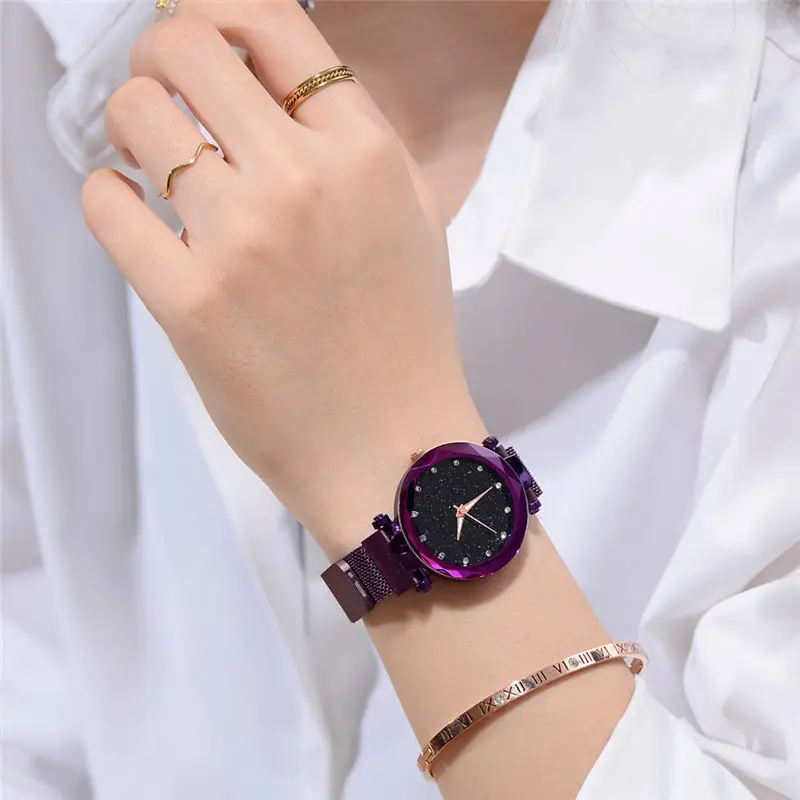 Женские модные часы с магнитной пряжкой, звездное небо, роскошный подарок, кварцевые часы, Relogio Feminino, дропшиппинг@ 50