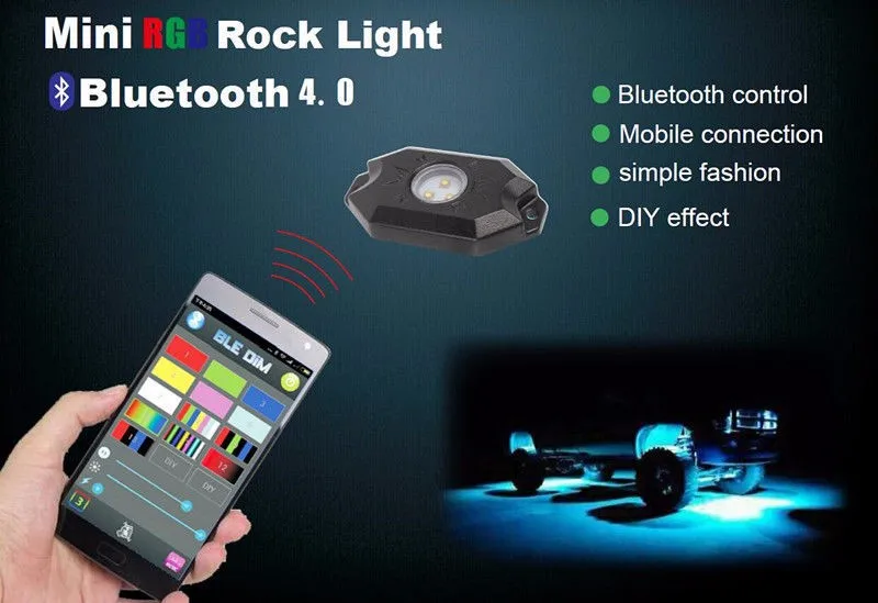 Bluetooth Pod RGB мини-рок под светодио дный транспортным средством светодиодные лампы 4 светодио дный светодиодных рок-ламп RGB для внедорожных Грузовиков внедорожник автомобиль лодка мотоцикл