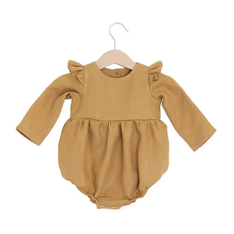 

European&America Infant Toddler Kids Girl Rompers Ruffles Kids Linen Autumn Clothings Kids Casual Fashion Clothes