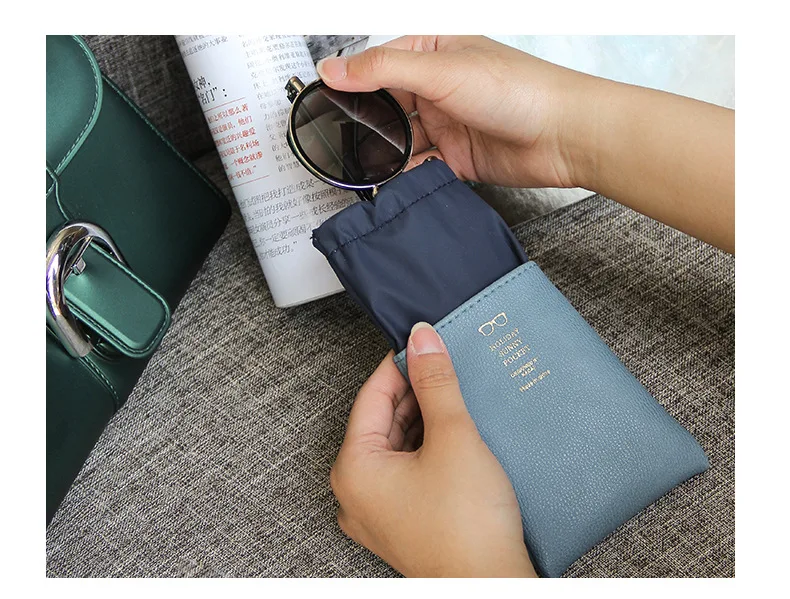 MINIMUM PU Rope Push-Pull Closure Sunglasses Bag Lightweight Waterproof Cloth Glasses Case Hook Waterproof Leather Box20