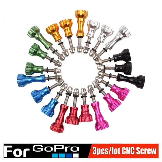 Aluminum Screw CNC Accessories Thumb Knob Stainless Bolt Nut Lone Short Screws Set 3pcs For Gopro Hero 5 4 3+ 3 6 Xiaomi Yi 4K