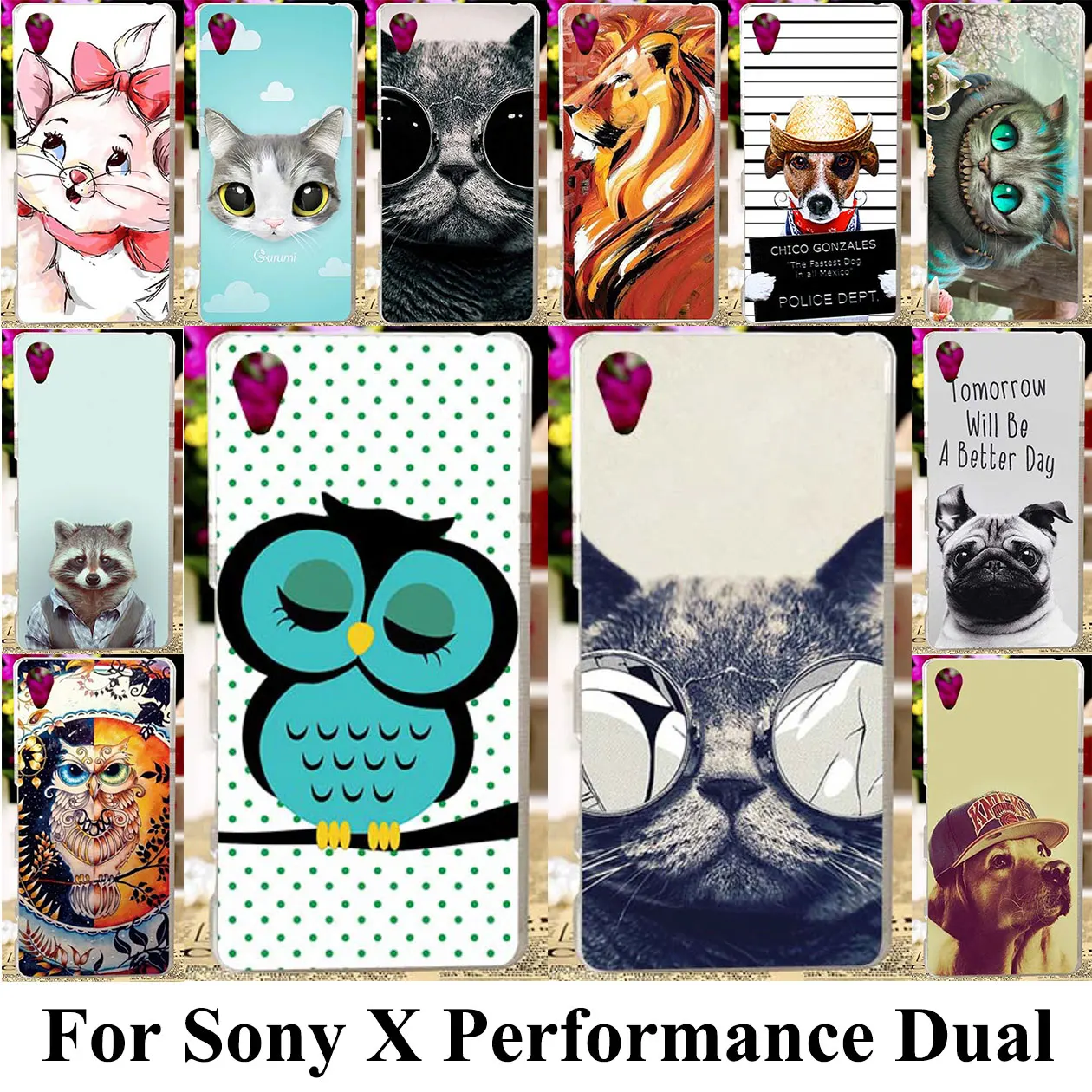 

3D DIY Silicone Plastic Phone Cover Case For Sony Xperia X Performance Dual F8132 F8131 SONY xperia XP Dora SS Cat Bags