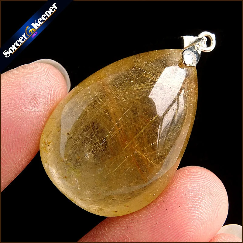 

Rare Natural Quartz Gold Rutilated Garden Quartz Crystal Love Necklace Pendant natural minerals Fish Tank Beads PS149