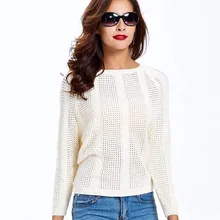 Young17 2017 Women’s Sweater New Red Black Grey O-Neck Knitted Sweater Hollow Out Pullover Long Sleeve Knitwear Jumper Top White