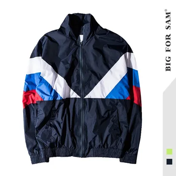

Jackets Men Color Patchwork Turn-down Collar Zipper Tracksuit Fashion Coats Hip Hop Male Streetwear Outwear