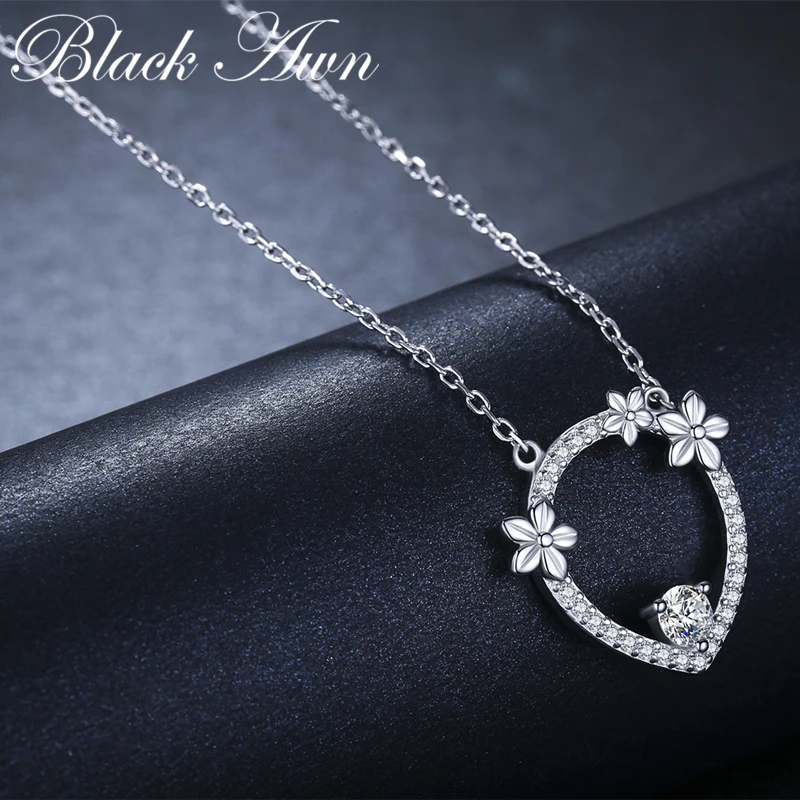 [BLACK AWN] Silver Color Jewelry Elegant Flower Necklaces Pendants Female Bijoux Party Gift K021