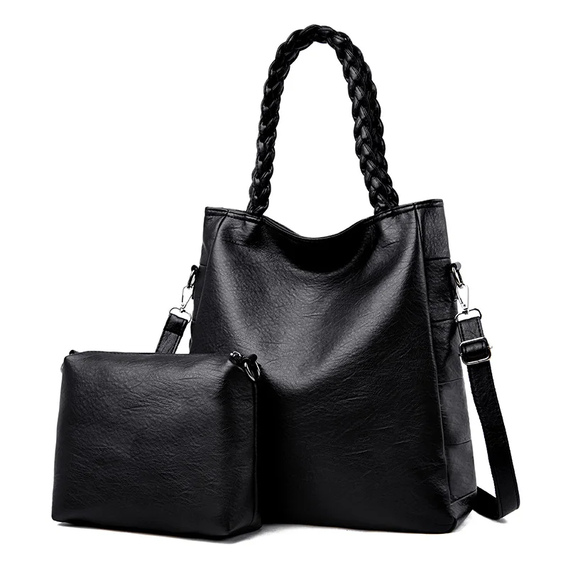 Повседневные женские сумки высокого качества, кожаная сумка на плечо, Большая вместительная сумка через плечо, роскошные брендовые сумки-мессенджеры - Цвет: Black