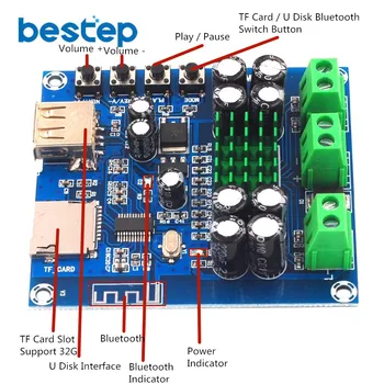 

XH-M422 DC12-24V TPA3116D2 50W + 50W Bluetooth 4.0 Amplifier Board Module With Bluetooth U Disk TF Card Player C3-001