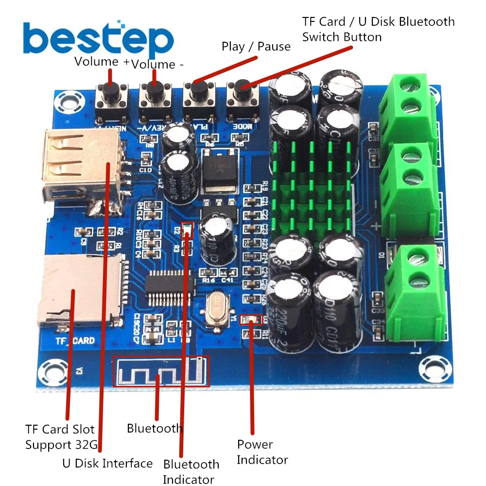 XH M422 TPA3116D2 50W + Bluetooth 4 0 модуль платы усилителя с U диском TF картой|Интегральные