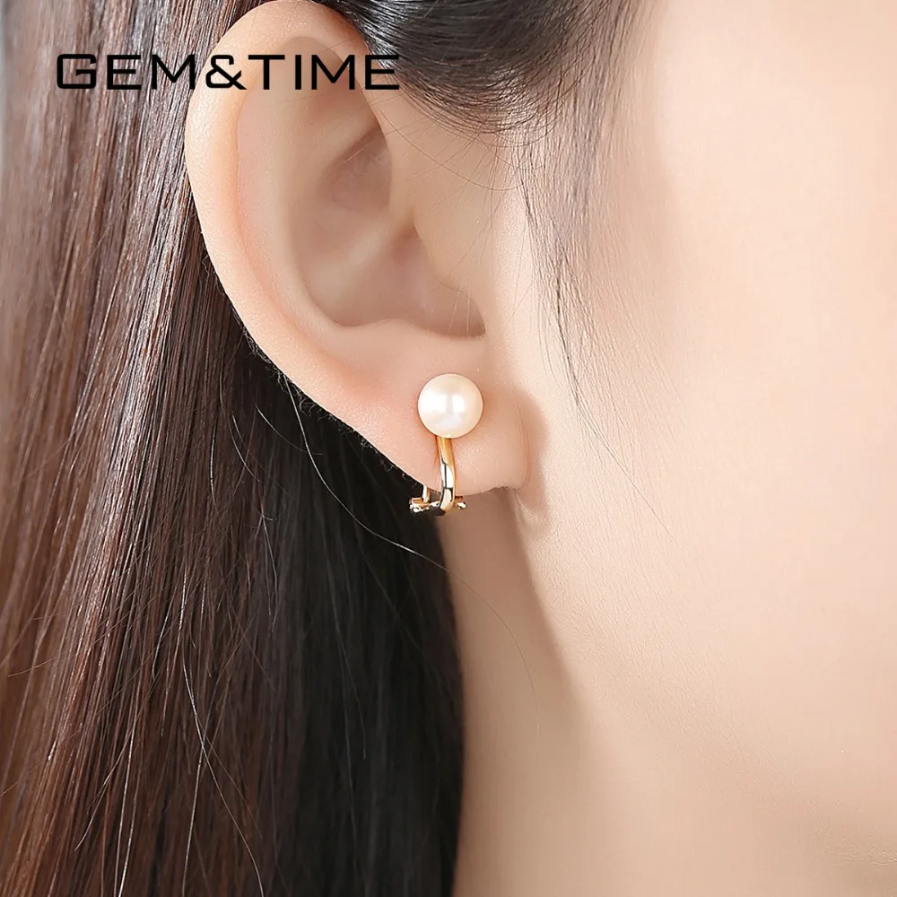 Gem& Time, 18K золотые серьги-клипсы для женщин, для свадьбы, помолвки, хорошее ювелирное изделие, натуральный пресноводный жемчуг, Brincos AU750 E18028
