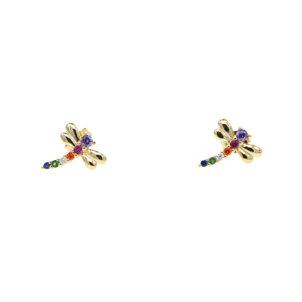 

New mini Dragonfly stud Earrings for Women mirco paved rainbow tiny earrings