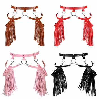 

Tassel Waist Belt leather Harness Boho Punk Straps Cage Body Adjustable Metal Rivet Party Dance Rave Women Lingerie Crop Top