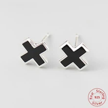 925 пробы, серебряные, черные, клеевые серьги-гвоздики, 15 мм, милый крест, дизайн S925, ювелирные изделия, серьги для женщин, мужчин, вечерние, brinco