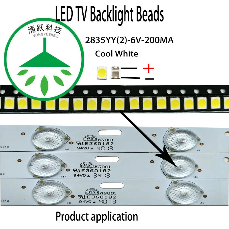 

YONGYUEKEJI 100pcs/lot highlight 2835 6v 200ma 1w cool white led tv backlight beads for repair led lcd tv light bar hot