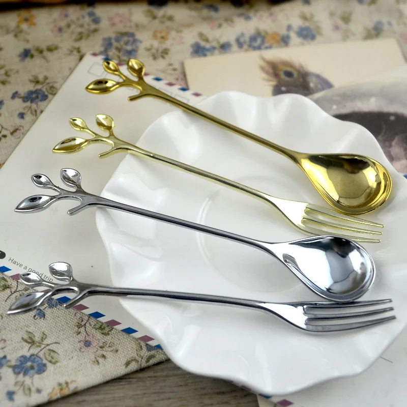 24pcs Metal Mini Dessert spoons Branches Fruit fork Design Sliver,Gold