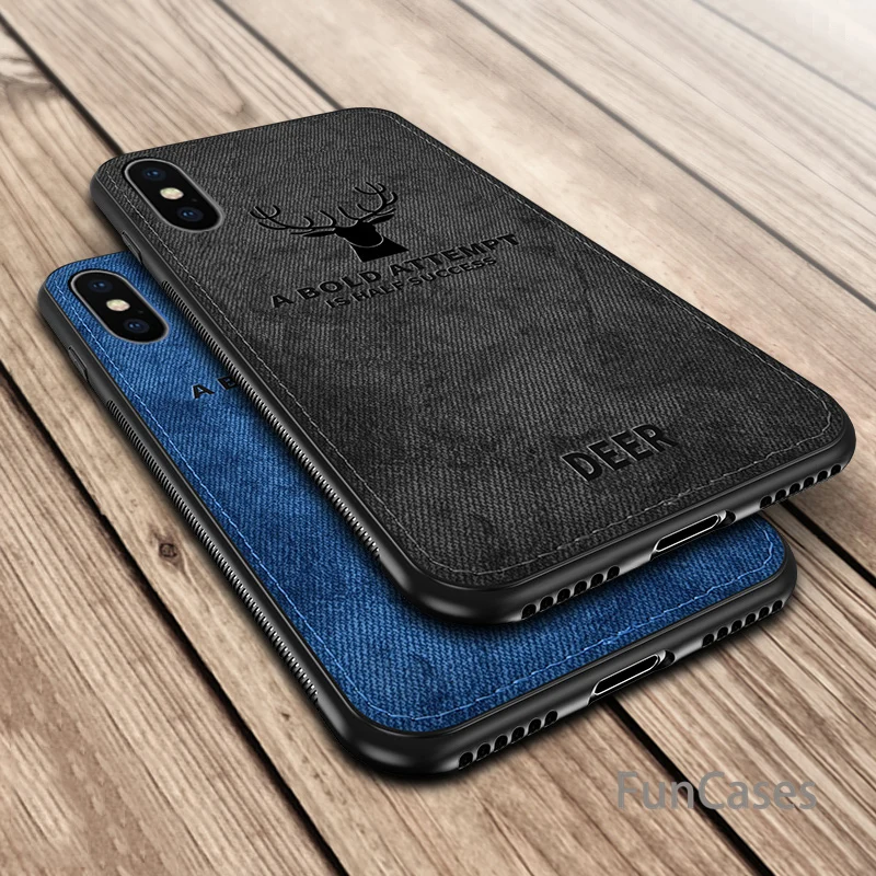Холст с тиснением Олень чехол для iPhone X Xs Max Xr 8 7 6 6s S6 Plus Мягкий полиуретановый край