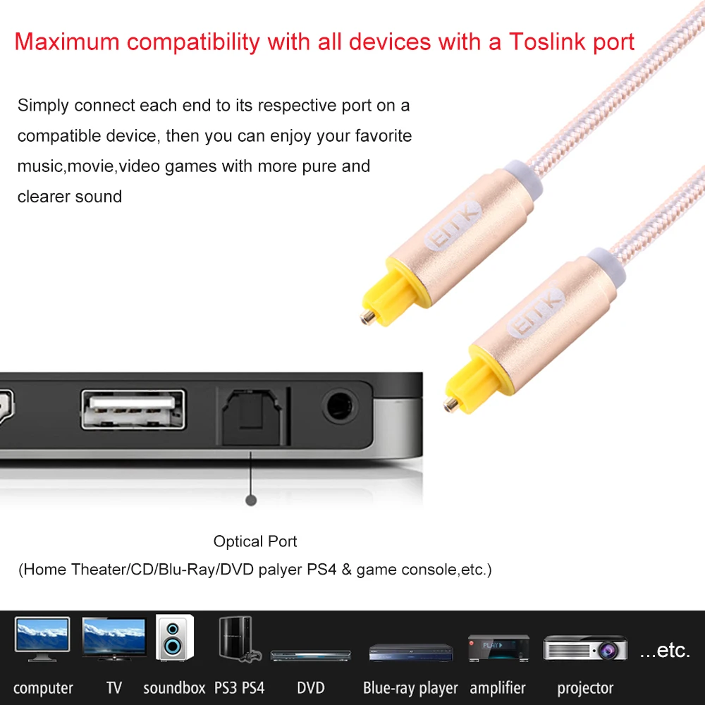 Новый 2 м 6 фута Цифровой оптический аудио кабель Toslink S/PDIF шнур от EMK|toslink cable|digital