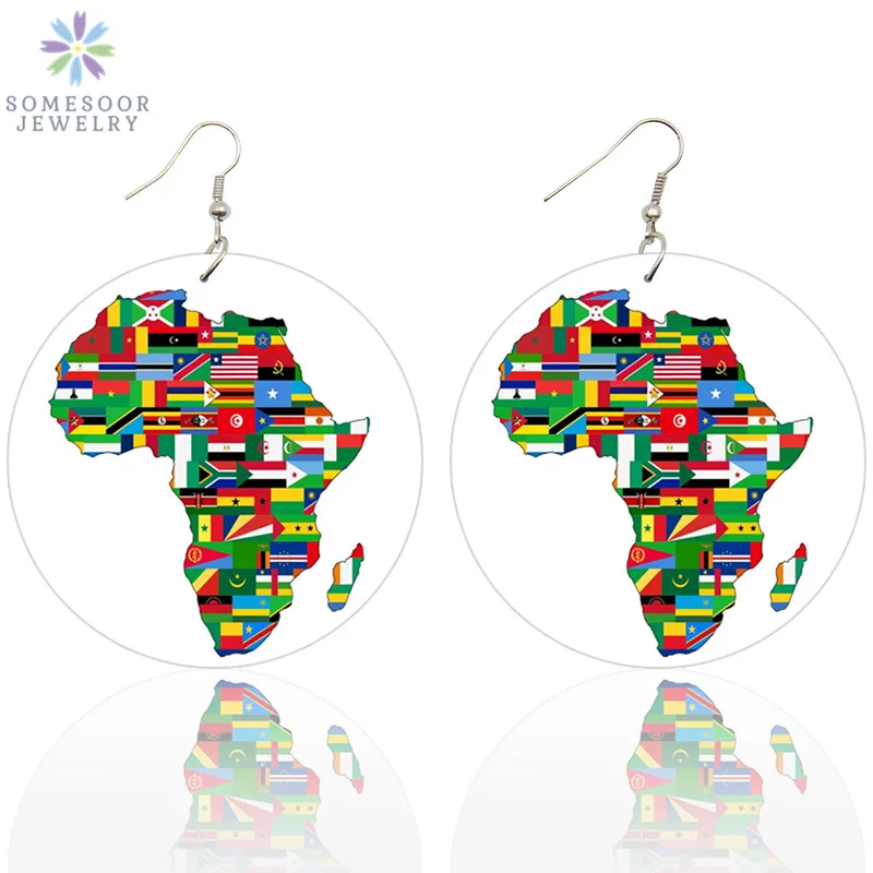 Серьги подвески SOMESOOR из натурального дерева с Африканской картой ювелирные