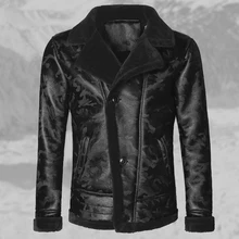 Плюшевая куртка из искусственной кожи, Мужская зимняя мотоциклетная черная камуфляжная Мужская Меховая куртка с меховым воротником из овечьей шерсти, мужская верхняя одежда, куртка-бомбер