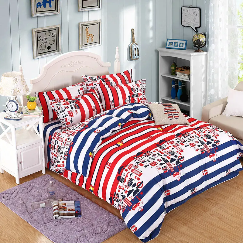 

2017 Latest Fashion Atmosphere Blue Plus White Striped Printing Pattern Four Sets Quilt Cover + Bed Sheet+Pillowcase