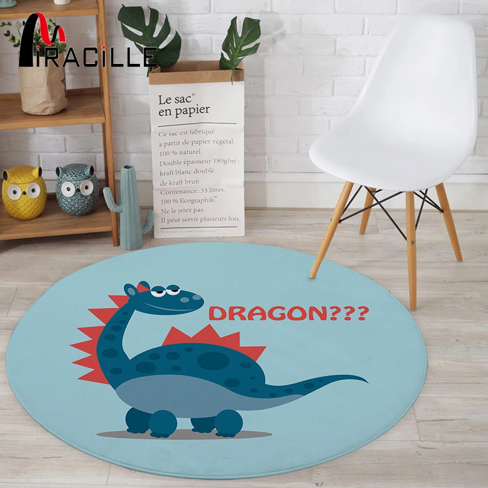 

Miracille Cartoon Lovely Dinosaur Printed Coral Velvet Modern Round Carpet Decorative Parlor Children Room Hotel And Bedroom